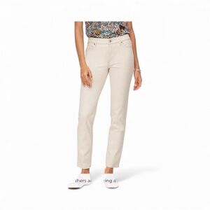 Talbots slim straight Ankle stretch denim Jeans in cream gold-tone studs sz 16p